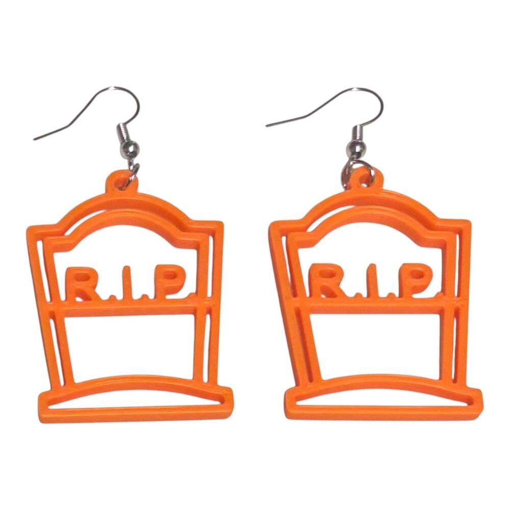 3D Printed Earrings - 2.25" x 1.25" R.I.P. Tombstone - ORANGE - X005-09